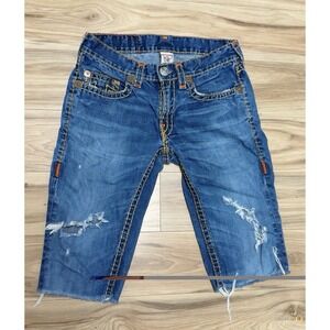 True Religion Bobby Super T Men's 33 Denim Shorts Blue Distressed Baggy Y2 Vntg